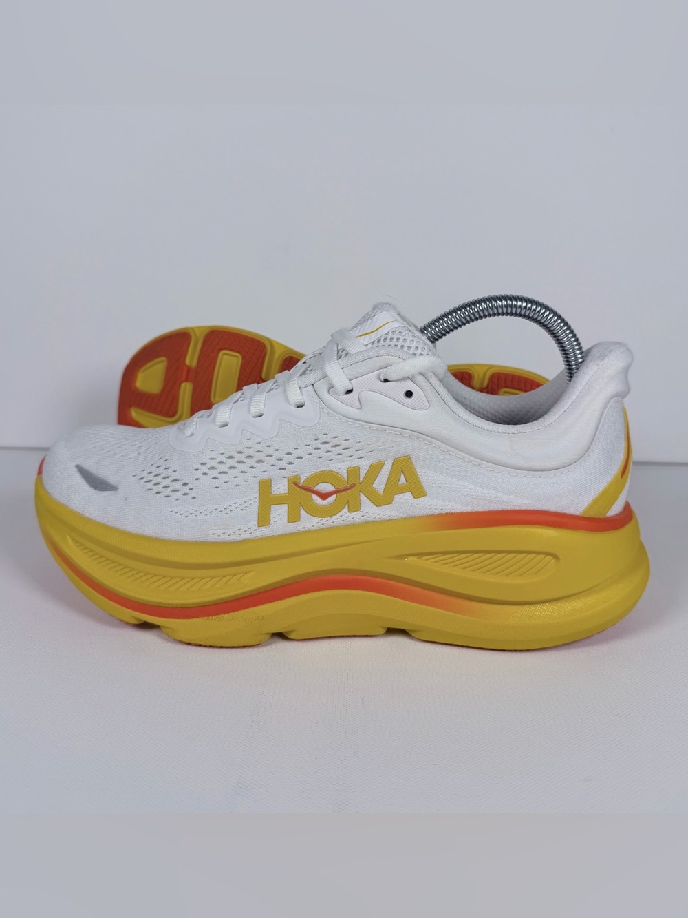 Hoka One One Bondi 9 Frost Sunflower Women's Sneaker White Yellow Orange 8.5B